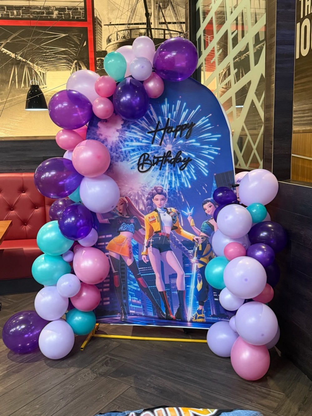 Blue Fireworks Arcade Character Backdrop - Home Party Decorations